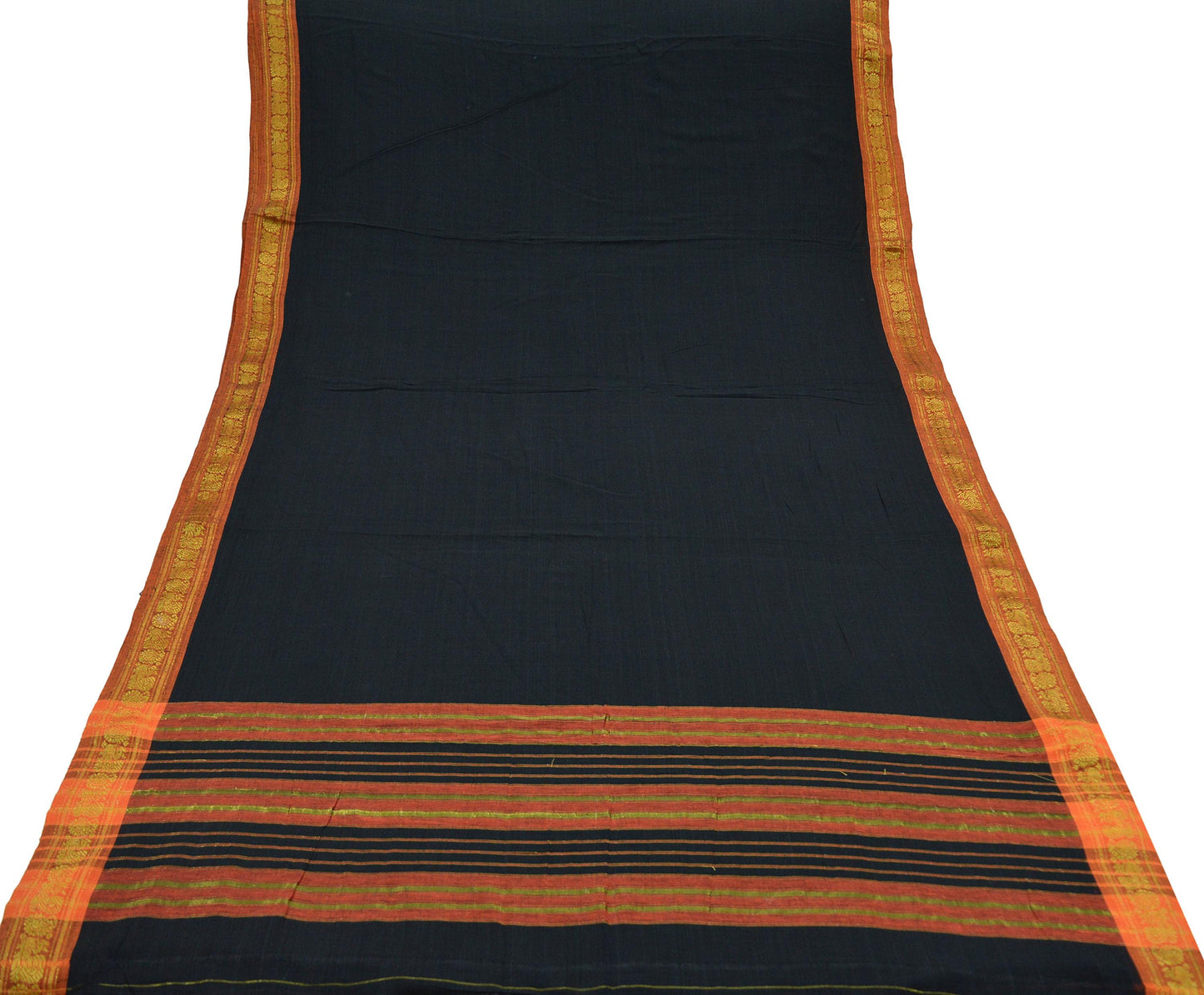 Indian Vintage Sari Black Pure Cotton Hand Woven Sarees 6yd Craft Fabric Ethnic Soft Sewing Zari Dress making Quitting Crafting Upcycle