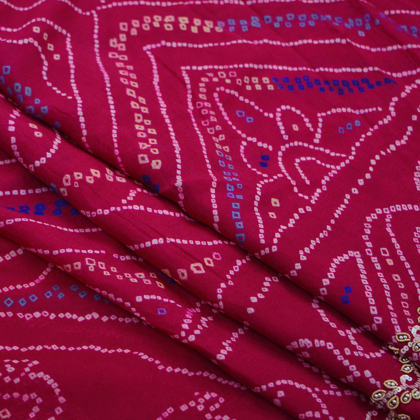 Indian Vintage Pink Saree Pure Silk Hand Embroidered Bandhani Printed Sari Craft Fabric 5yd Soft Zardozi Dress making Quilting Crafting