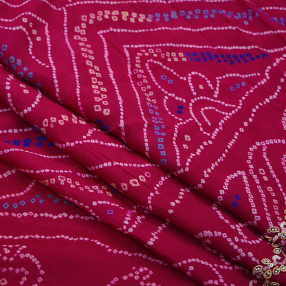 Indian Vintage Pink Saree Pure Silk Hand Embroidered Bandhani Printed Sari Craft Fabric 5yd Soft Zardozi Dress making Quilting Crafting