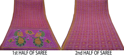 Indian Vintage Saree Pure Silk Hand Woven Ikat Sari Craft Fabric 5Yd Zari Ethnic Premium Dress Making Crafting Peacock Quilting Sewing