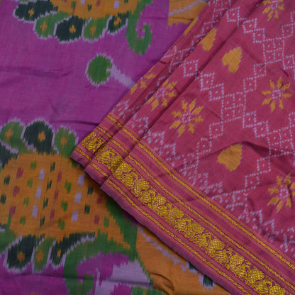 Indian Vintage Saree Pure Silk Hand Woven Ikat Sari Craft Fabric 5Yd Zari Ethnic Premium Dress Making Crafting Peacock Quilting Sewing