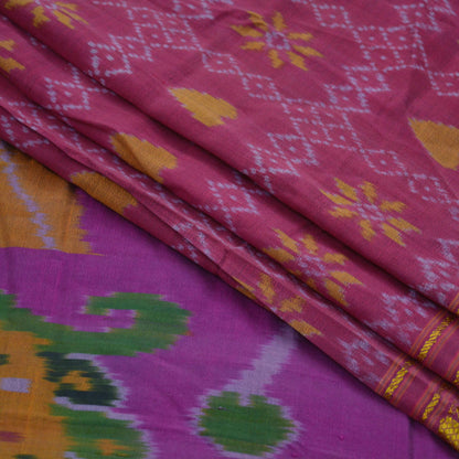 Indian Vintage Saree Pure Silk Hand Woven Ikat Sari Craft Fabric 5Yd Zari Ethnic Premium Dress Making Crafting Peacock Quilting Sewing