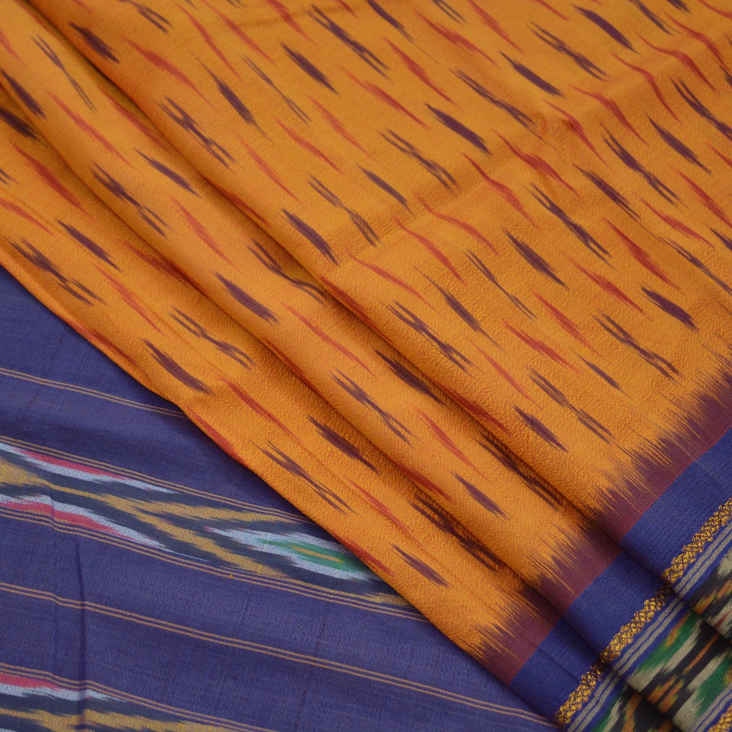 Indian Vintage Sari Saffron & Purple Pochampally Pure Silk Hand Woven Ikat Patola Saree Craft Fabric 5Yd Ethnic Zari Border Bollywood sarees