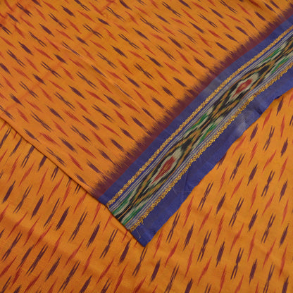 Indian Vintage Sari Saffron & Purple Pochampally Pure Silk Hand Woven Ikat Patola Saree Craft Fabric 5Yd Ethnic Zari Border Bollywood sarees