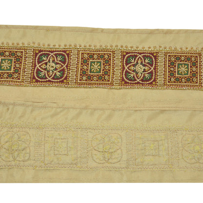 Indian Vintage Henna Beige Sari Border Hand Embroidered Indian Craft Trim Lace Sewing Sari Ribbon Crepe Zardozi/Dabka Zari