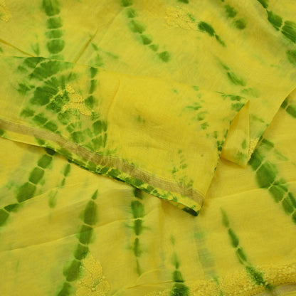 Indian Vintage Yellow & Green Dupatta Long Stole Pure Chanderi silk Handmade Chikankari Scarves Veil Scarf Wrap Zari Paisley Design