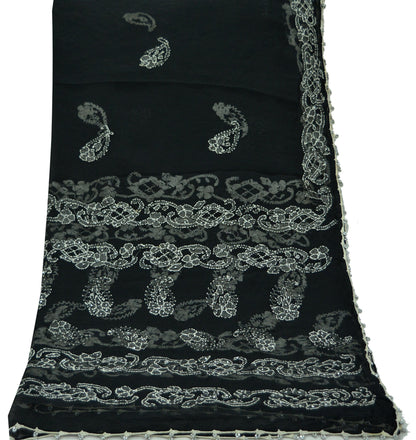 Indian Black Vintage Dupatta Long Stole Hand Embroidered kantha stole Blend Cotton Scarves Veil Wrap Soft Floral