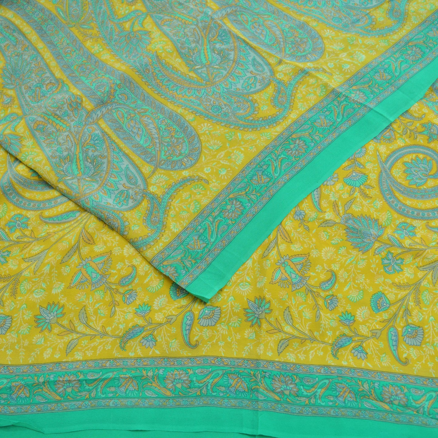 Indian Vintage Sari Pure Crepe Silk Printed Saree 5yd Sewing Floral Soft Craft Fabric Wrap Dress Making Crafting Quilting Upcycle Paisley