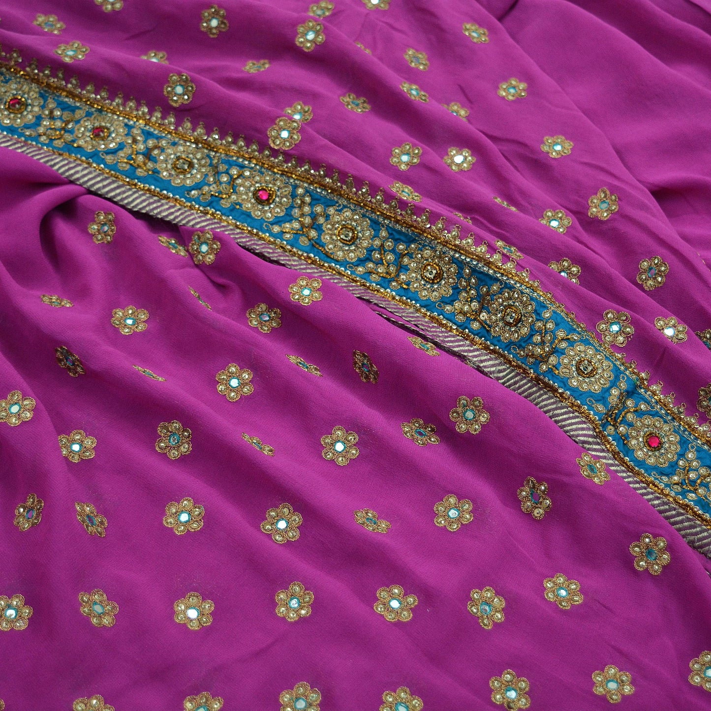 Indian Vintage Heavy Sarees Rani Pink Pure Georgette Silk Hand Embroidered Sari Fabric 5Yd Sewing Ethnic Zardozi/dabka zari Wedding sarees