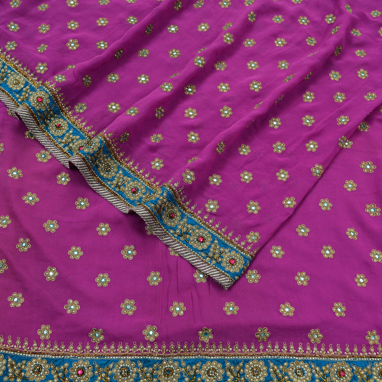 Indian Vintage Heavy Sarees Rani Pink Pure Georgette Silk Hand Embroidered Sari Fabric 5Yd Sewing Ethnic Zardozi/dabka zari Wedding sarees