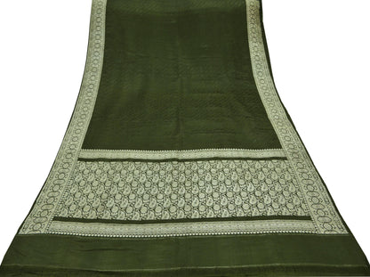 Indian Vintage Bottle Green Heavy Wedding Saree Pure Satin Silk Woven Banarasi Brocade Sari Craft Fabric Zari 5Yd Dress Making Crafting used