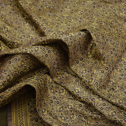 Indian Vintage Sari Brown Heavy Pure Satin Silk Woven Tanchoi Saree Craft Fabric Floral 5Yd Soft Dress making Crafting Quilting Upcycle