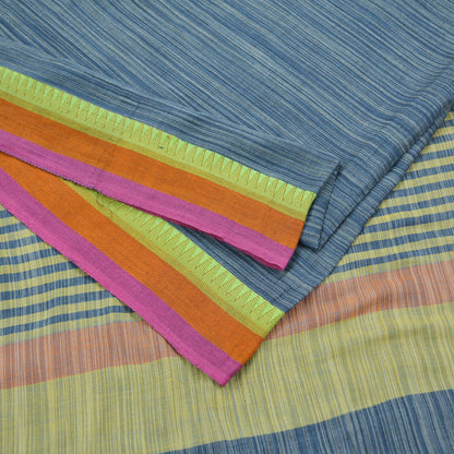 Indian Vintage Sari Gray Pure Cotton Hand Woven Sarees Craft Fabric 5Yd Soft Stripes Fringes Sewing Sarong Dress Making Quilting Crafting