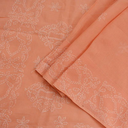 Indian Vintage Sari Cotton Orange Handmade Chikankari Saree Craft Fabric 5Yd Ethnic Floral Dress making Crafting Quilting Upcycle Sarong