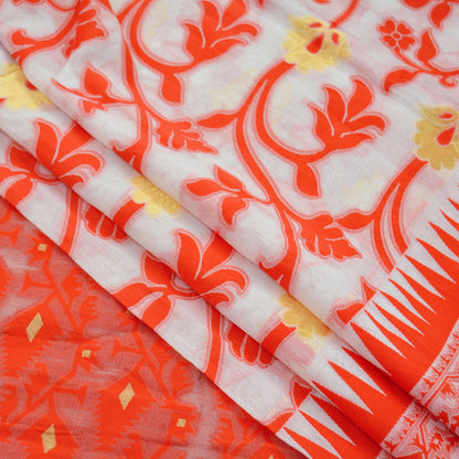 Indian Vintage Sarees Red & White Cotton Hand Woven Sari 5yd Ethnic Floral Craft Fabric Dress making Upcycle Crafting Quilting Zari