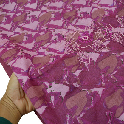 Indian Vintage Sarees Pink & Purple 100% Pure Silk Embroidered Printed Sari 5yd Sewing Craft Fabric Dress Making Soft Wrap Quilting Crafting