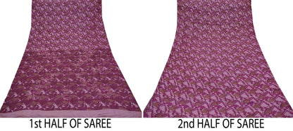 Indian Vintage Sarees Pink & Purple 100% Pure Silk Embroidered Printed Sari 5yd Sewing Craft Fabric Dress Making Soft Wrap Quilting Crafting