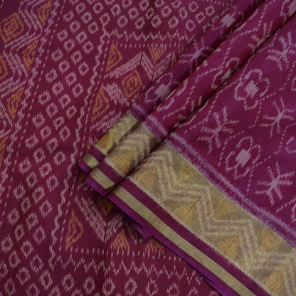 Indian Vintage Sari Maroon Hand woven Sambalpuri Ikat Saree Pure Silk Craft Fabric 5Yd Ethnic Chackra Zari Border