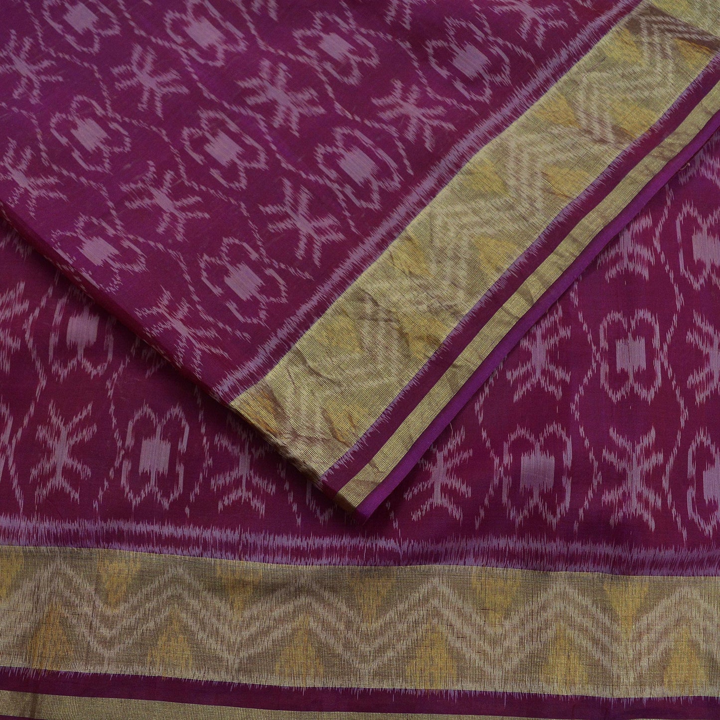 Indian Vintage Sari Maroon Hand woven Sambalpuri Ikat Saree Pure Silk Craft Fabric 5Yd Ethnic Chackra Zari Border