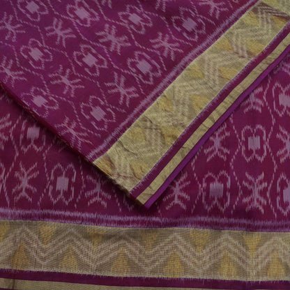 Indian Vintage Sari Maroon Hand woven Sambalpuri Ikat Saree Pure Silk Craft Fabric 5Yd Ethnic Chackra Zari Border