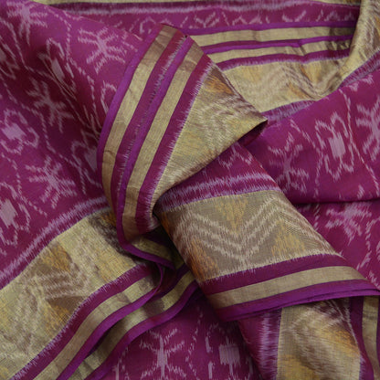 Indian Vintage Sari Maroon Hand woven Sambalpuri Ikat Saree Pure Silk Craft Fabric 5Yd Ethnic Chackra Zari Border