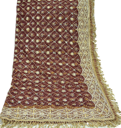 Indian Vintage Heavy Maroon Dupatta Net Mesh Long Stole Hand Embroidered Scarves Zardozi/ Dabka Zari Sequins Veil Bridal/ Wedding Hijab