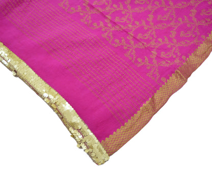 Indian Vintage Pink Dupatta Pure silk Long Stole Hand Woven Scarves Floral Design Stole Veil Wrap Golden Sequins Zari Border Hijab Paisley