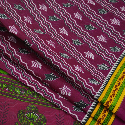 Indian Vintage Sari Purple Printed Sarees Pure Cotton Craft Fabric 5Yd Soft Sewing Sarong Wrap Boho Upcycle Quilting Crafting Dress making