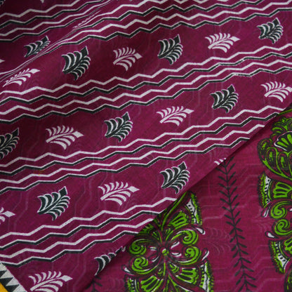 Indian Vintage Sari Purple Printed Sarees Pure Cotton Craft Fabric 5Yd Soft Sewing Sarong Wrap Boho Upcycle Quilting Crafting Dress making