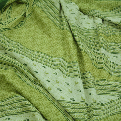 Indian Vintage Sari Green & Ivory Printed Pure Cotton Sarees 5Yd Craft Fabric Soft Sewing Sarong Wrap Boho Upcycle quilting Dress making