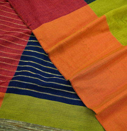 Indian Vintage Sari neon Green & Blue Cotton Hand Woven Sarees Craft Fabric 5Yd Floral Soft Dress making Quilting Crafting Upcycle Fringes