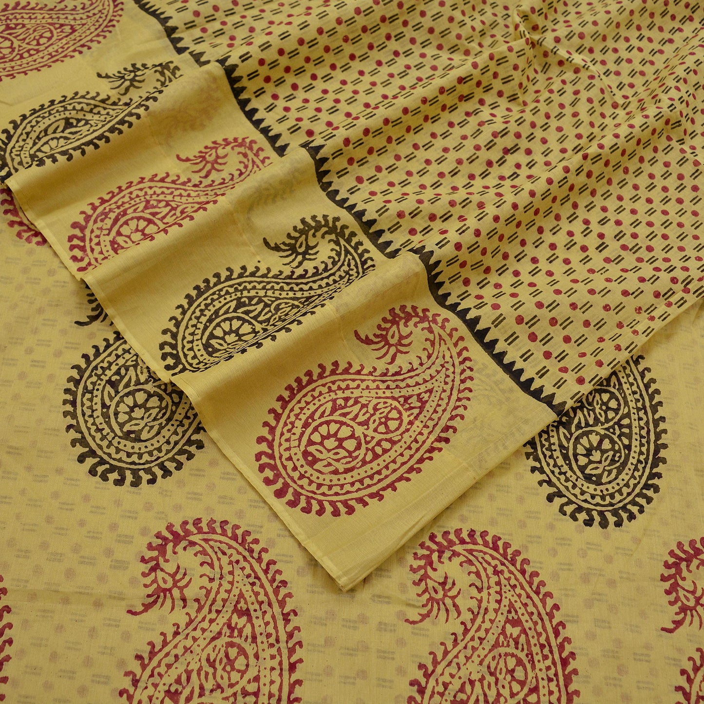 Indian Vintage Sari Beige Pure Cotton Hand Block Printed Sarees 5Yd Craft Fabric Soft Sewing Sarong Dress Making Quilting Crafting Upcycle