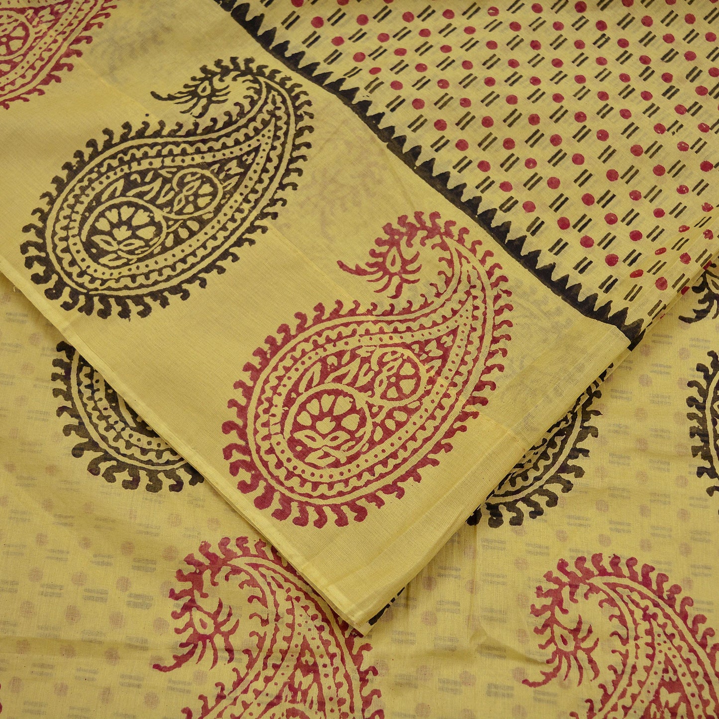 Indian Vintage Sari Beige Pure Cotton Hand Block Printed Sarees 5Yd Craft Fabric Soft Sewing Sarong Dress Making Quilting Crafting Upcycle