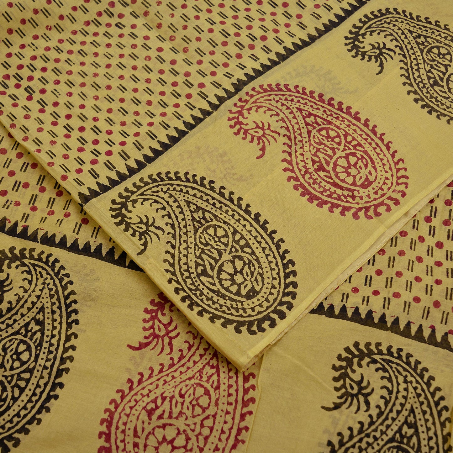 Indian Vintage Sari Beige Pure Cotton Hand Block Printed Sarees 5Yd Craft Fabric Soft Sewing Sarong Dress Making Quilting Crafting Upcycle