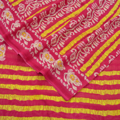 Indian Vintage Sari Pink Batik Printed Saree 100% Pure Cotton 5Yd Craft Fabric Soft Sewing Sarong Wrap Boho Quilting Dress Making