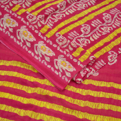 Indian Vintage Sari Pink Batik Printed Saree 100% Pure Cotton 5Yd Craft Fabric Soft Sewing Sarong Wrap Boho Quilting Dress Making