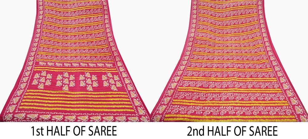 Indian Vintage Sari Pink Batik Printed Saree 100% Pure Cotton 5Yd Craft Fabric Soft Sewing Sarong Wrap Boho Quilting Dress Making