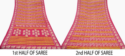 Indian Vintage Sari Pink Batik Printed Saree 100% Pure Cotton 5Yd Craft Fabric Soft Sewing Sarong Wrap Boho Quilting Dress Making