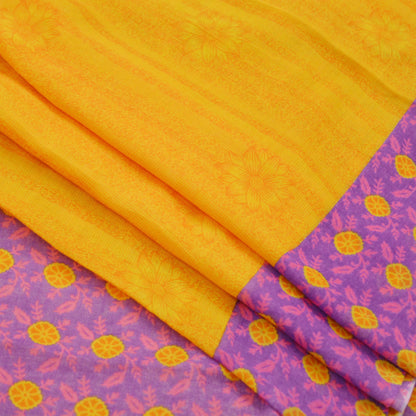 Indian Vintage Sari Purple & yellow Printed Sarees Pure Cotton Craft Fabric 5Yd Soft Sewing Sarong Wrap Boho Upcycle Quilting Crafting Used