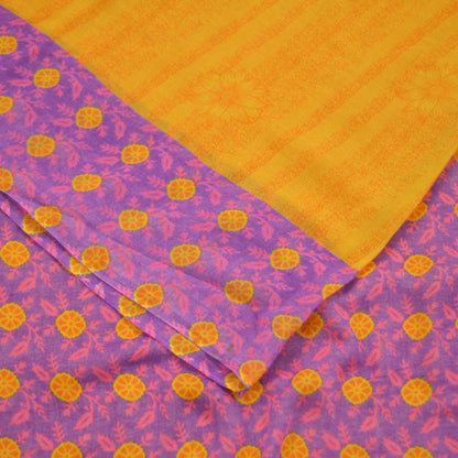 Indian Vintage Sari Purple & yellow Printed Sarees Pure Cotton Craft Fabric 5Yd Soft Sewing Sarong Wrap Boho Upcycle Quilting Crafting Used