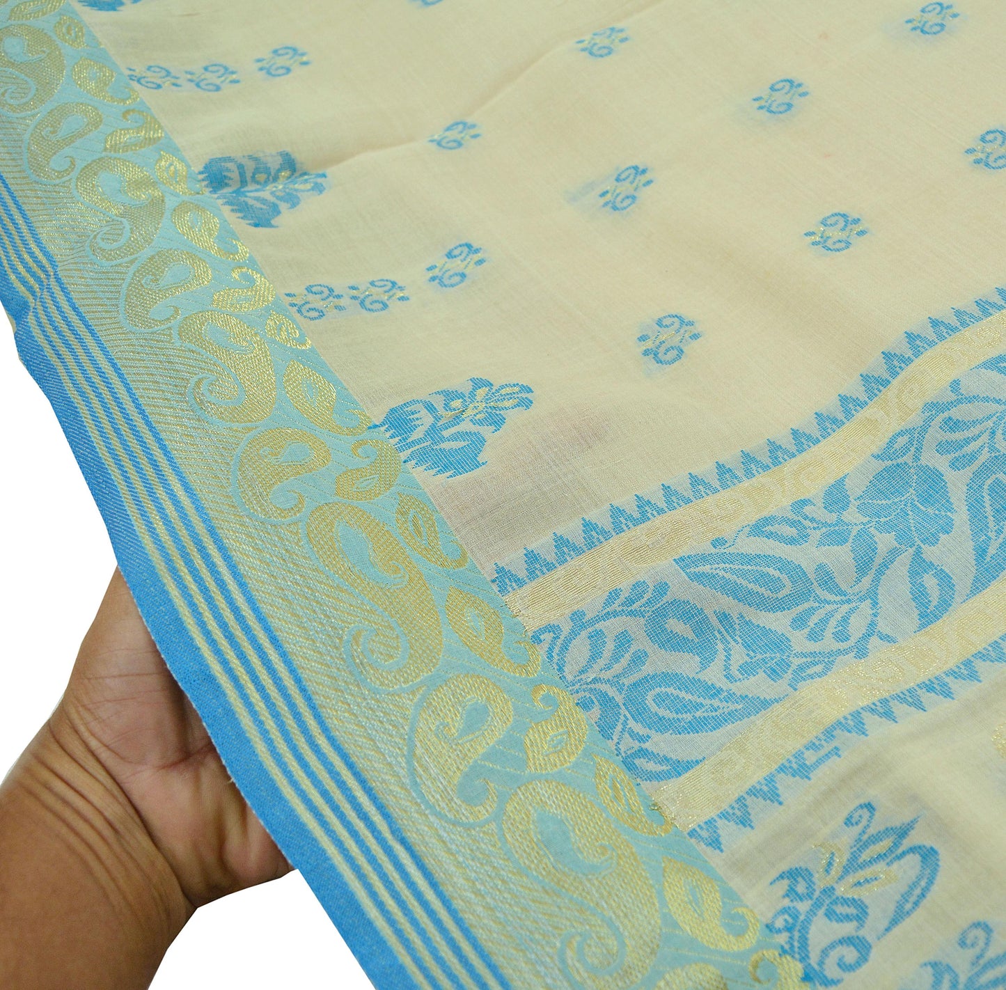 Indian Vintage Sari Ivory 100% Pure Silk Hand Woven Sarees Craft Fabric 5Yd Ethnic Floral Sewing Dress making Crafting Quilting Upcycle Zari