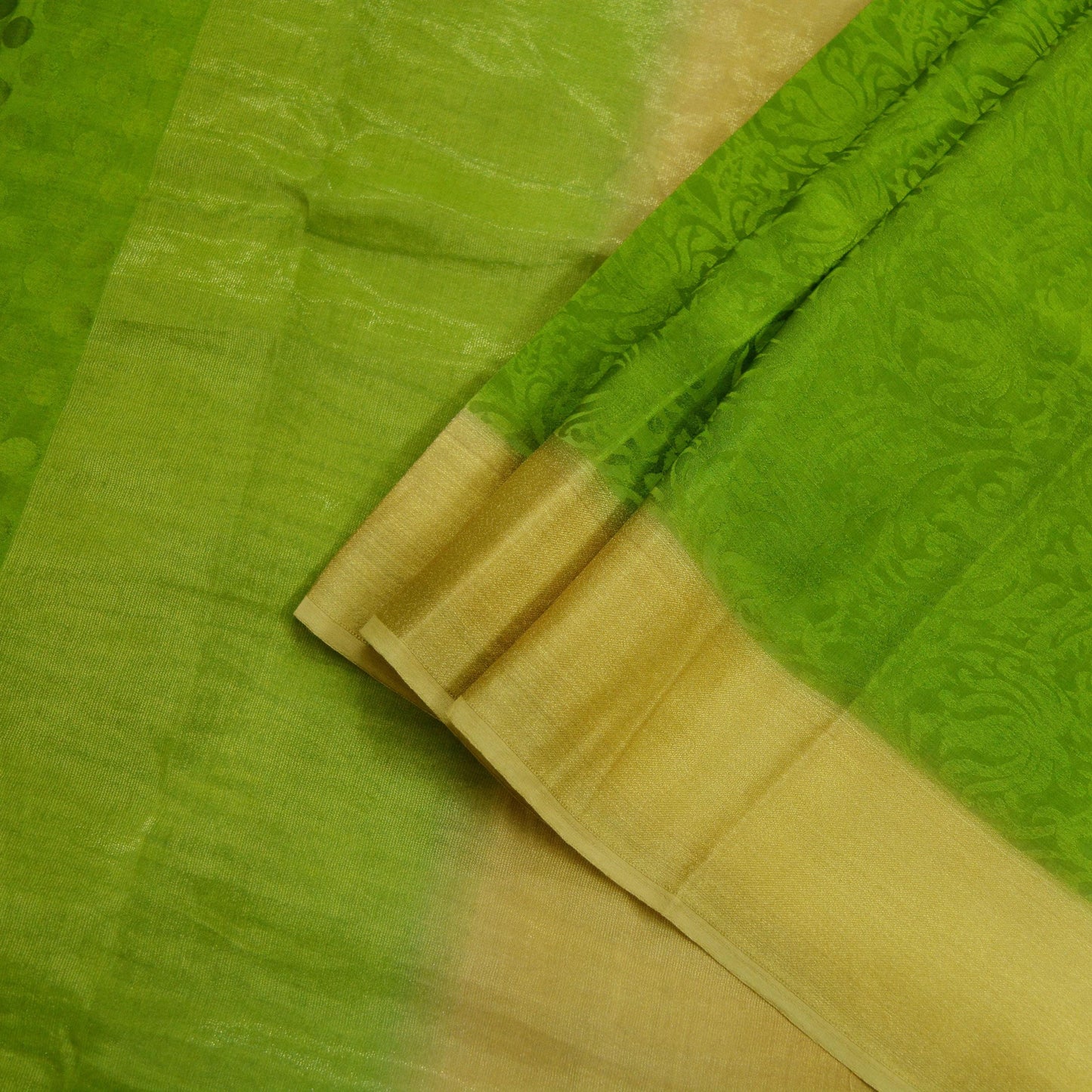 Indian Vintage Sari Green & Beige Pure Crepe Silk Hand Woven Sarees 5yd Sewing Craft Fabric Zari Border Dress making Crafting Quilting