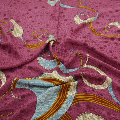 Indian Vintage Sari Pink Pure Crepe Silk Printed Saree 5yd Sewing Craft Fabric Abstract Soft Wrap Dress Making Quilting Crafting