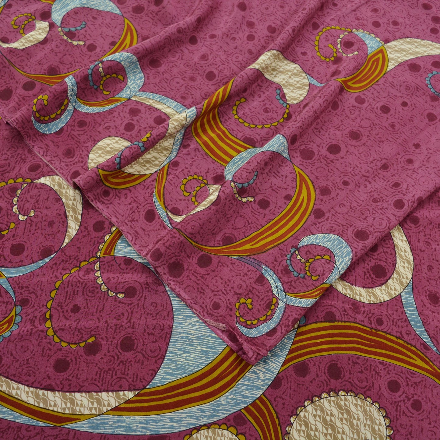 Indian Vintage Sari Pink Pure Crepe Silk Printed Saree 5yd Sewing Craft Fabric Abstract Soft Wrap Dress Making Quilting Crafting