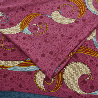 Indian Vintage Sari Pink Pure Crepe Silk Printed Saree 5yd Sewing Craft Fabric Abstract Soft Wrap Dress Making Quilting Crafting