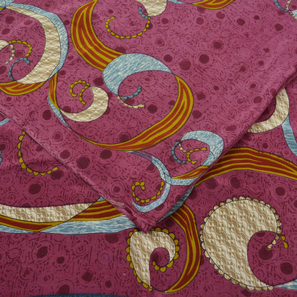 Indian Vintage Sari Pink Pure Crepe Silk Printed Saree 5yd Sewing Craft Fabric Abstract Soft Wrap Dress Making Quilting Crafting