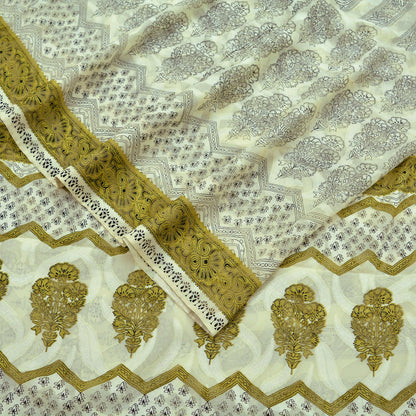 Indian Vintage Sari Ivory Pure Georgette Silk Printed Sarees Sewing 5yd Craft Fabric Soft Crafting Dress Making Quilting Upcyle