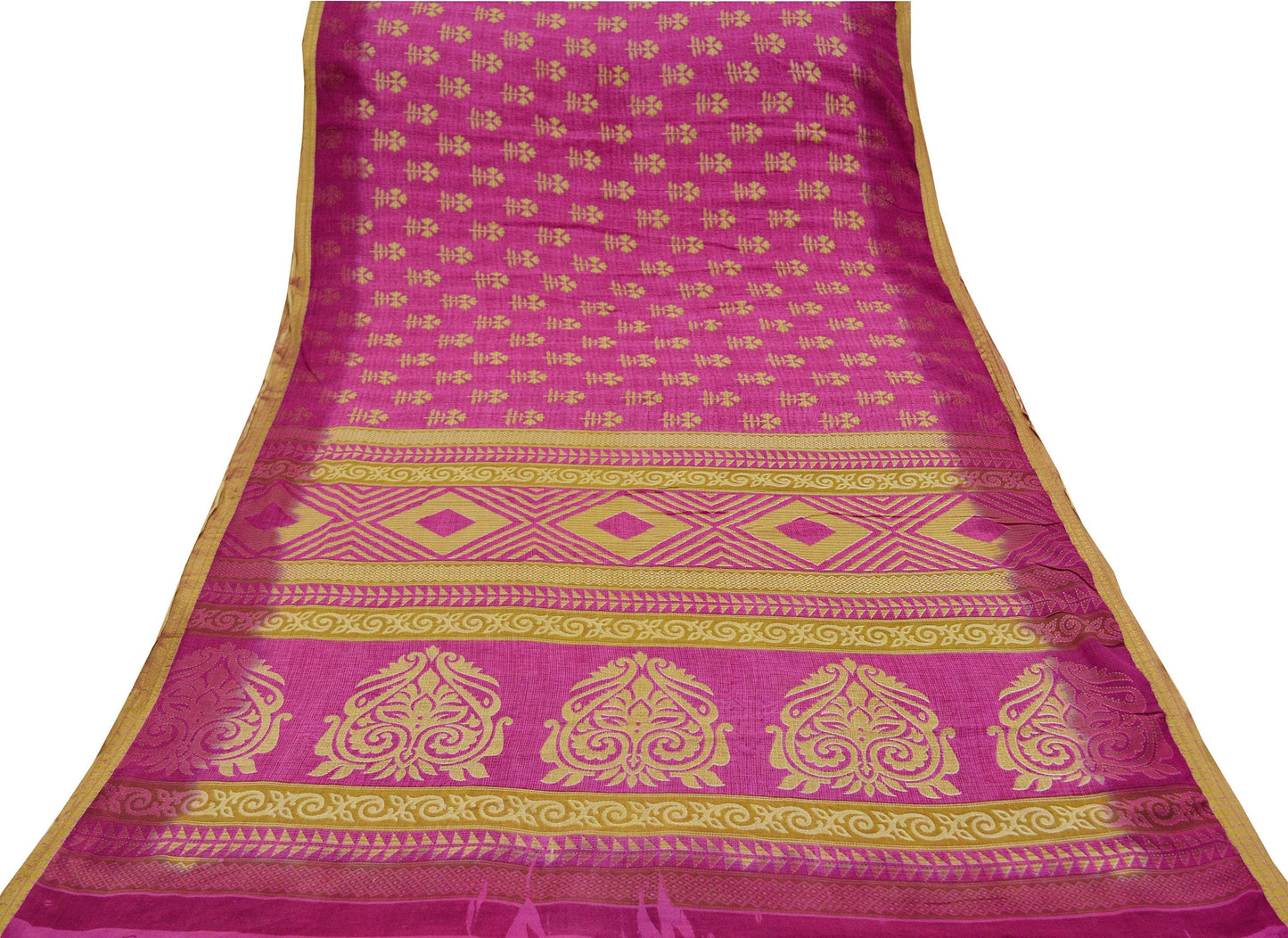 Indian Vintage Sari Pink & Beige Printed 100% Pure Cotton Sarees Craft Fabric 5Yd Soft Sewing Sarong Wrap Floral Boho Quilting Crafting Used