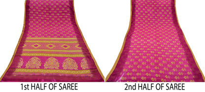 Indian Vintage Sari Pink & Beige Printed 100% Pure Cotton Sarees Craft Fabric 5Yd Soft Sewing Sarong Wrap Floral Boho Quilting Crafting Used