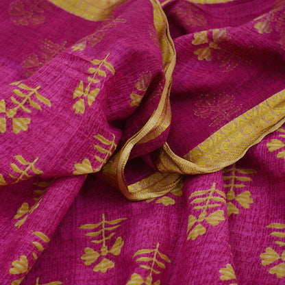 Indian Vintage Sari Pink & Beige Printed 100% Pure Cotton Sarees Craft Fabric 5Yd Soft Sewing Sarong Wrap Floral Boho Quilting Crafting Used